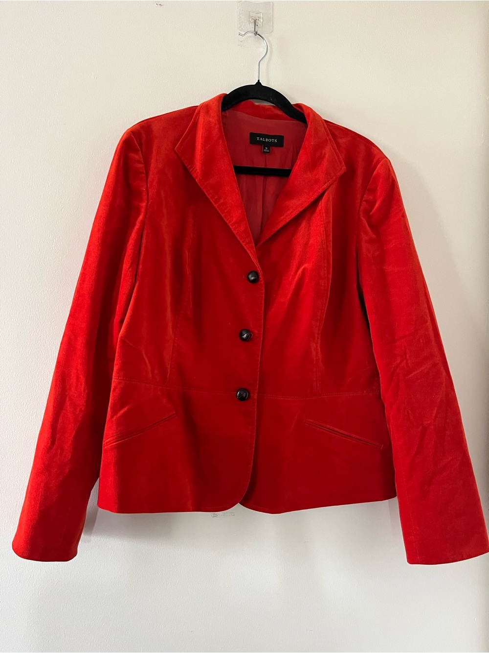 Talbots Red Orange Velvet Blazer 16 Holiday Business Casual Statement Jacket
